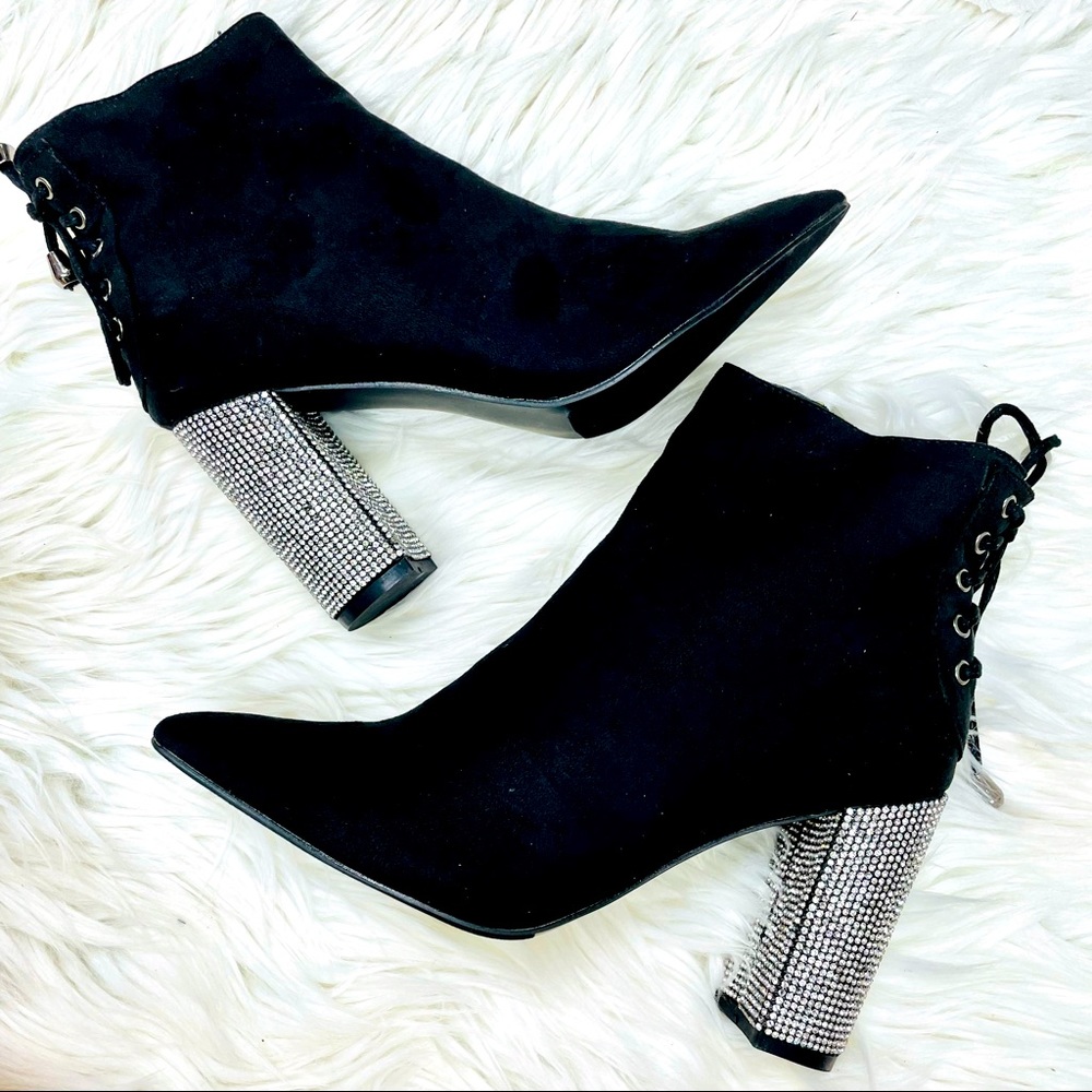 Black suede rhinestoned boot